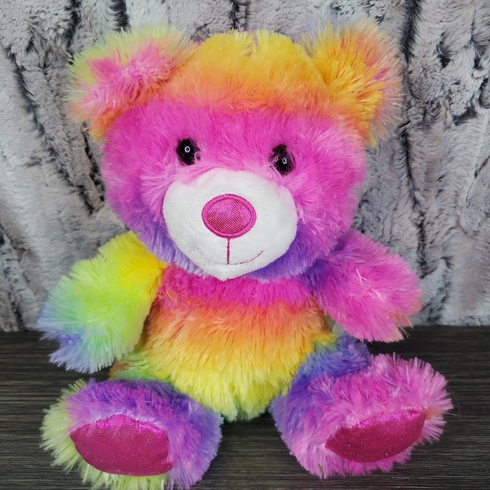 Hug Fun Bright Neon Rainbow Plush Teddy Bear Stuffed Animal, Shimmer‎ Paws